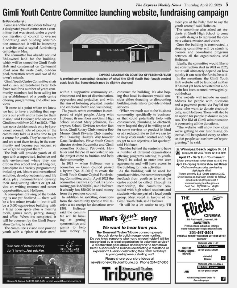 Gimli Youth Centre - April 20 2023, Express Weekly News